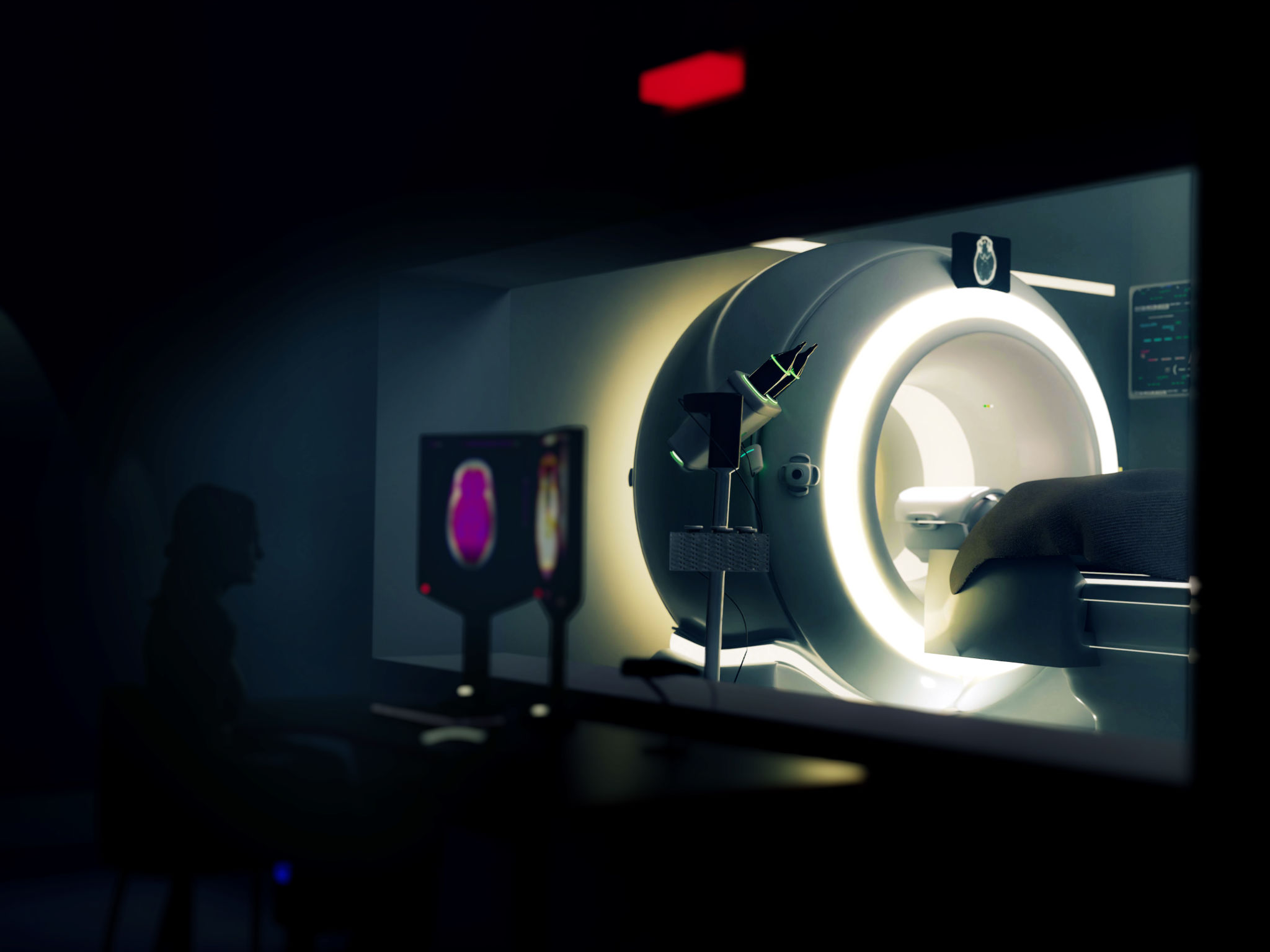 MRI scanner room with advanced medical imaging equipment